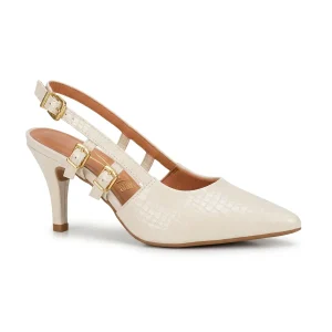 Slingback Verniz Croco Vizzano Off White | Salto Médio Elegante