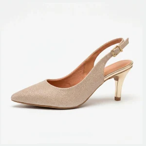 Slingback Vizzano Dourado Brilhante Elegante | Salto Médio