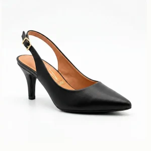 Slingback Paris Vizzano Preto em Eco Pele com Salto 6 cm